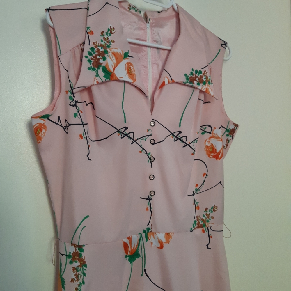 1960 Vintage Pink Sleeveless Dress Polyester Knee Length - Picture 4 of 16